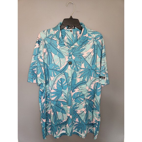 Bad Birdie Polo Shirt Men's 2XL Teal Golf Floral Hawaiian Performance Stretch - Picture 2 of 8